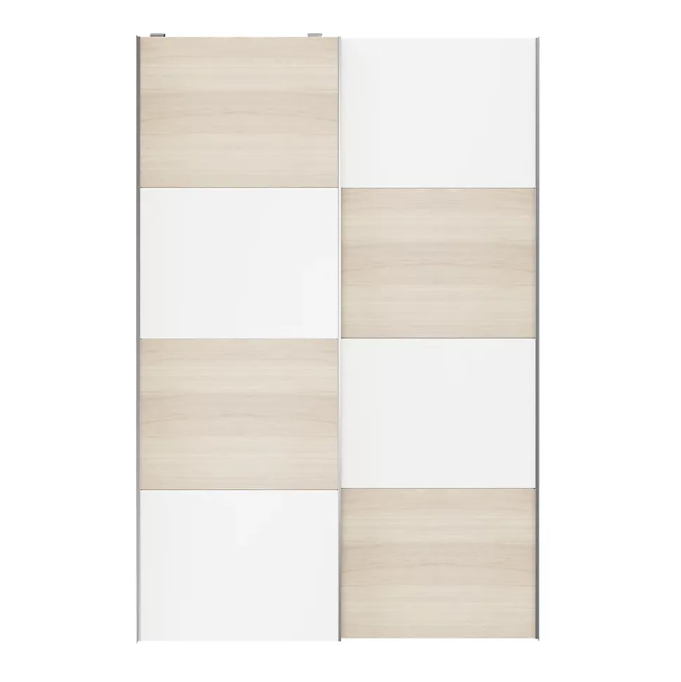 Portes de placard coulissantes 2 vantaux panneaux blancs et effet chêne GoodHome Atomia H. 225 x L. 150 x ép. 5,5 cm