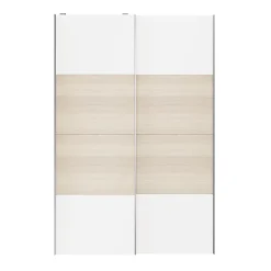 Portes de placard coulissantes 2 vantaux panneaux blancs et effet chêne GoodHome Atomia H. 225 x L. 150 x ép. 5,5 cm