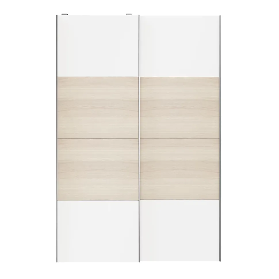 Portes de placard coulissantes 2 vantaux panneaux blancs et effet chêne GoodHome Atomia H. 225 x L. 150 x ép. 5,5 cm