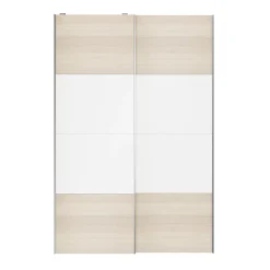 Portes de placard coulissantes 2 vantaux panneaux blancs et effet chêne GoodHome Atomia H. 225 x L. 150 x ép. 5,5 cm