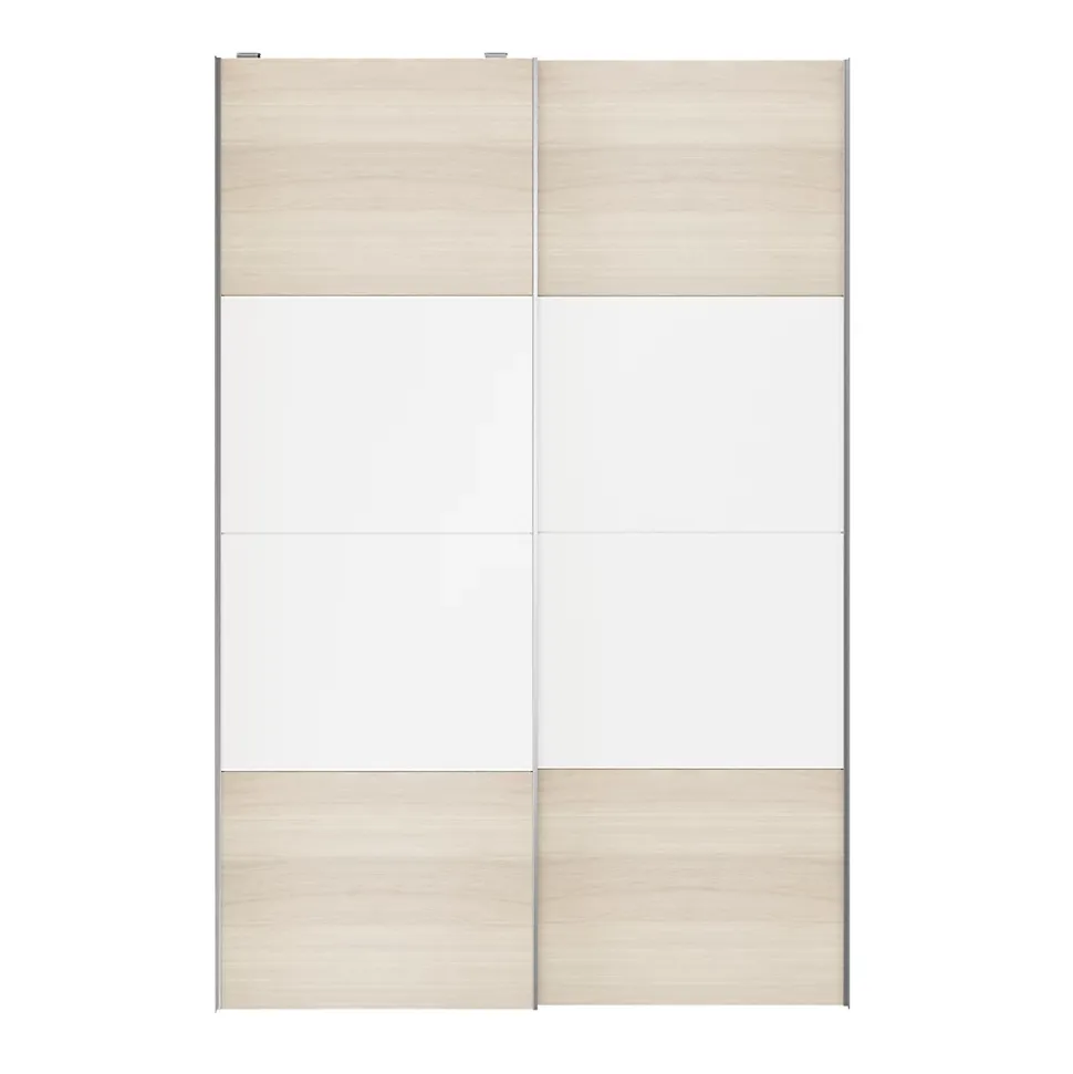 Portes de placard coulissantes 2 vantaux panneaux blancs et effet chêne GoodHome Atomia H. 225 x L. 150 x ép. 5,5 cm