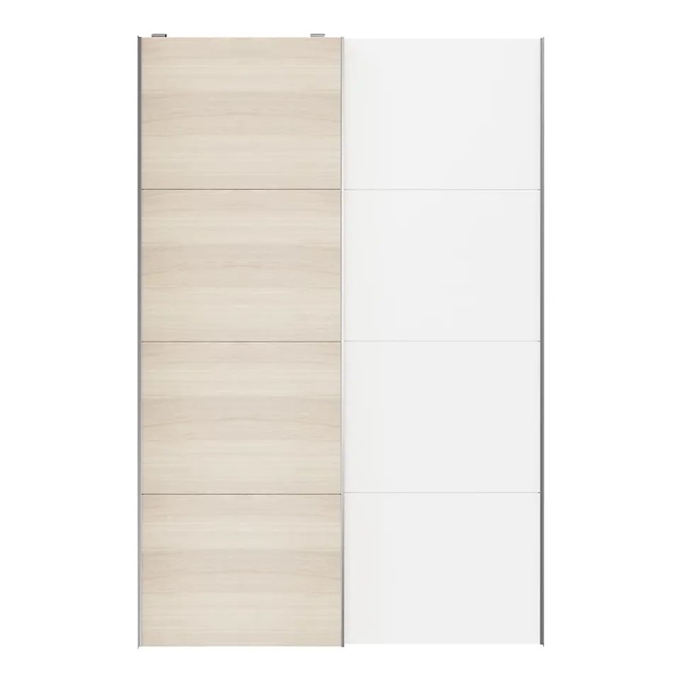Portes de placard coulissantes 2 vantaux panneaux blancs et effet chêne GoodHome Atomia H. 225 x L. 150 x ép. 5,5 cm