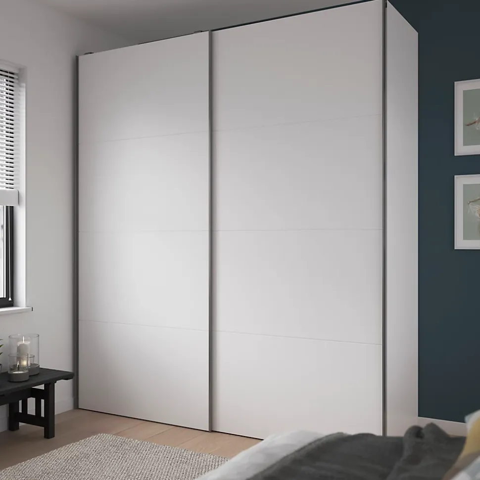 Portes de placard coulissantes 2 vantaux panneaux blancs GoodHome Atomia H. 225 x L. 150 x ép. 5,5 cm