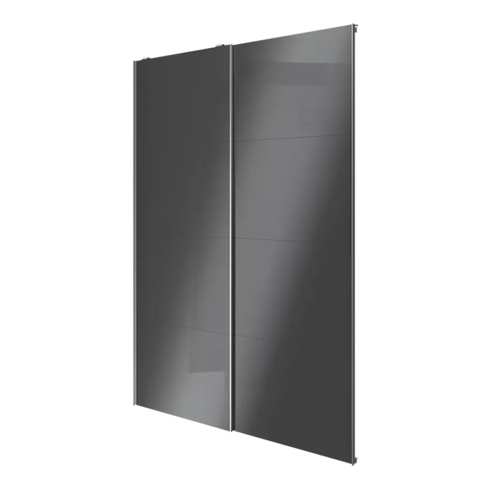 Portes de placard coulissantes 2 vantaux panneaux anthracite brillants GoodHome Atomia H. 225 x L. 150 x ép. 5,5 cm