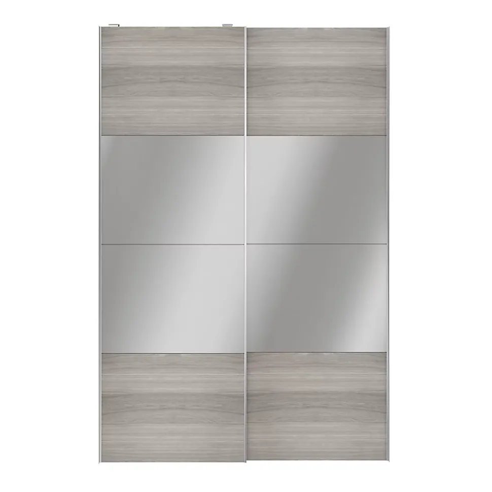 Portes de placard coulissantes 2 vantaux panneaux effet chêne grisé et miroir GoodHome Atomia H. 225 x L. 150 x ép. 5,5 cm