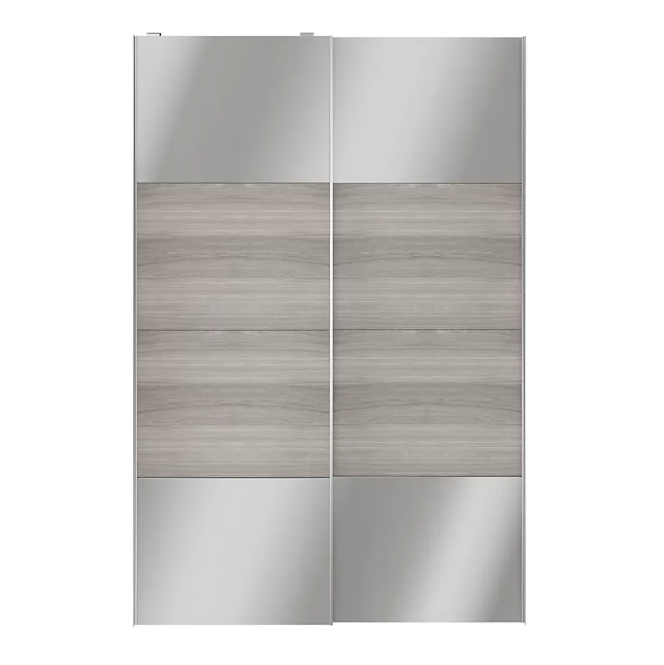 Portes de placard coulissantes 2 vantaux panneaux effet chêne grisé et miroir GoodHome Atomia H. 225 x L. 150 x ép. 5,5 cm