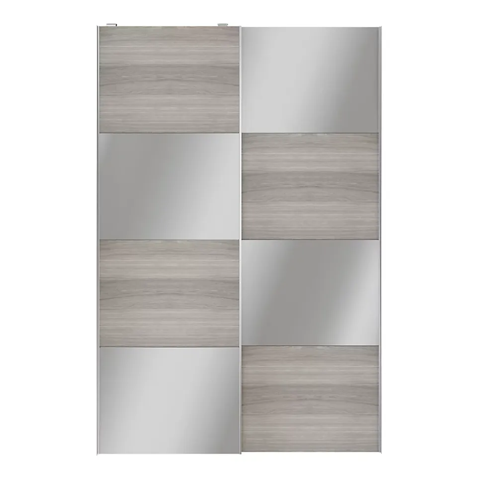 Portes de placard coulissantes 2 vantaux panneaux effet chêne grisé et miroir GoodHome Atomia H. 225 x L. 150 x ép. 5,5 cm