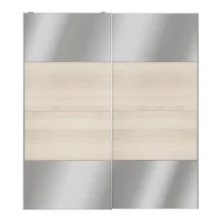 Portes de placard coulissantes 2 vantaux panneaux effet chêne et miroir GoodHome Atomia H. 225 x L. 200 x ép. 5,5 cm