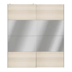 Portes de placard coulissantes 2 vantaux panneaux effet chêne et miroir GoodHome Atomia H. 225 x L. 200 x ép. 5,5 cm