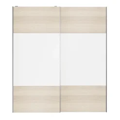 Portes de placard coulissantes 2 vantaux panneaux blancs et effet chêne GoodHome Atomia H. 225 x L. 200 x ép. 5,5 cm