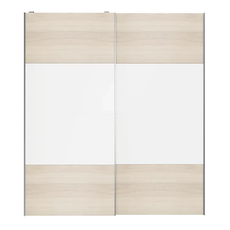 Portes de placard coulissantes 2 vantaux panneaux blancs et effet chêne GoodHome Atomia H. 225 x L. 200 x ép. 5,5 cm