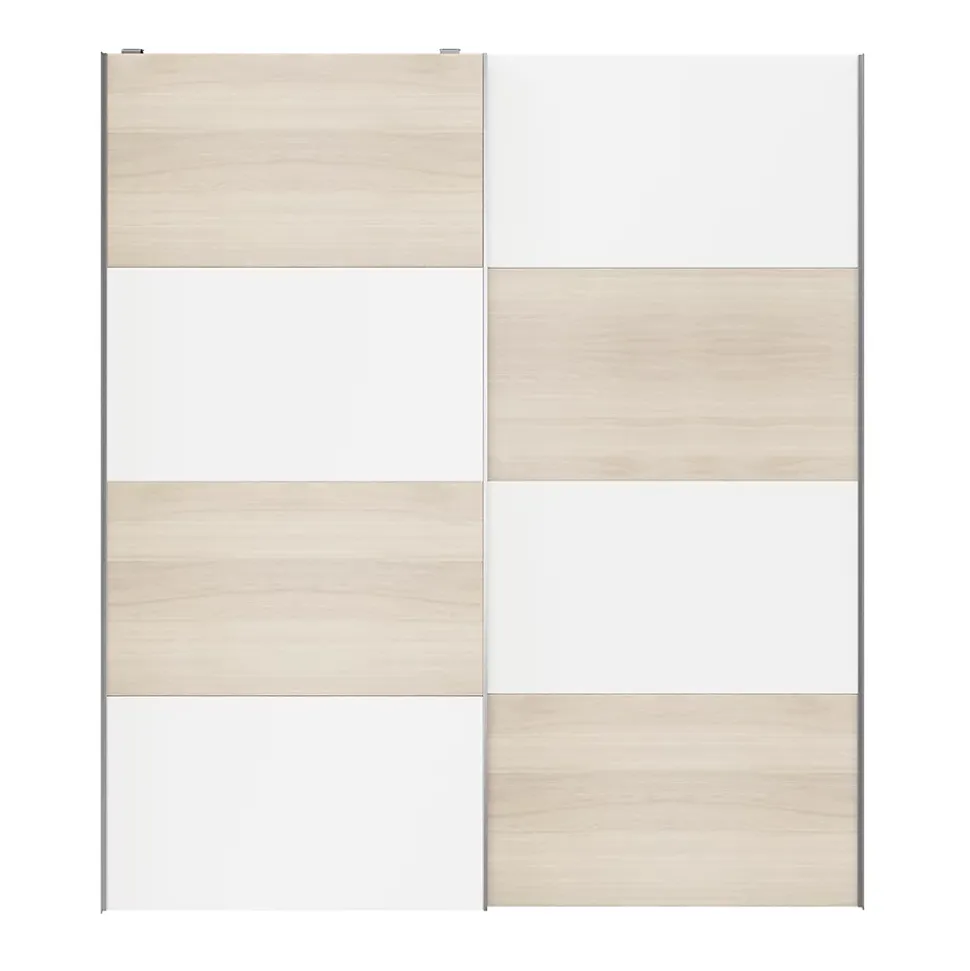 Portes de placard coulissantes 2 vantaux panneaux blancs et effet chêne GoodHome Atomia H. 225 x L. 200 x ép. 5,5 cm