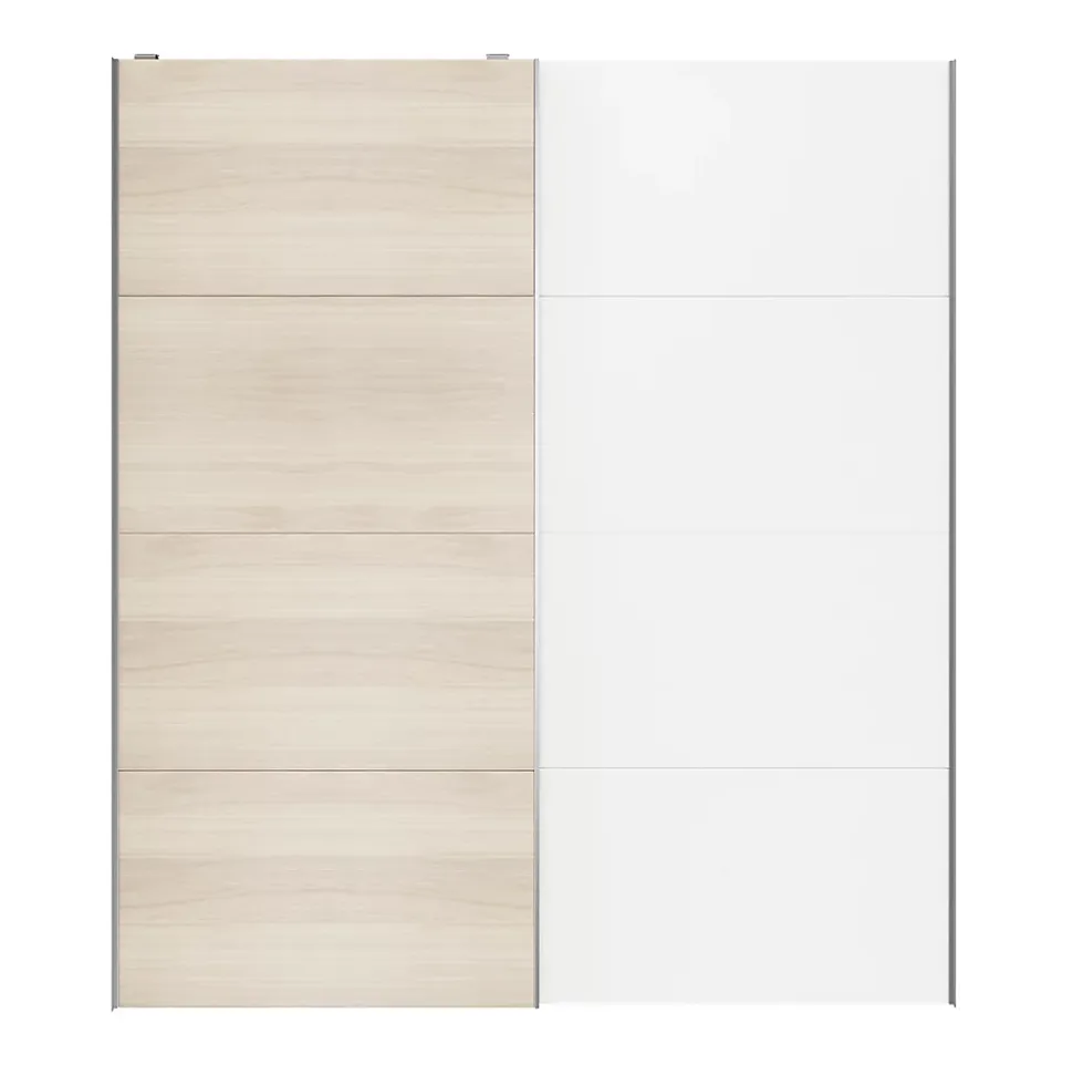 Portes de placard coulissantes 2 vantaux panneaux blancs et effet chêne GoodHome Atomia H. 225 x L. 200 x ép. 5,5 cm