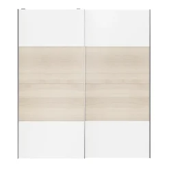 Portes de placard coulissantes 2 vantaux panneaux blancs et effet chêne GoodHome Atomia H. 225 x L. 200 x ép. 5,5 cm