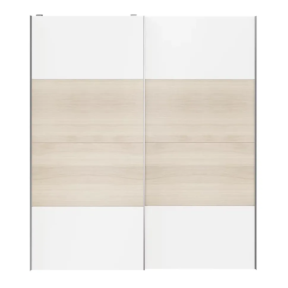 Portes de placard coulissantes 2 vantaux panneaux blancs et effet chêne GoodHome Atomia H. 225 x L. 200 x ép. 5,5 cm