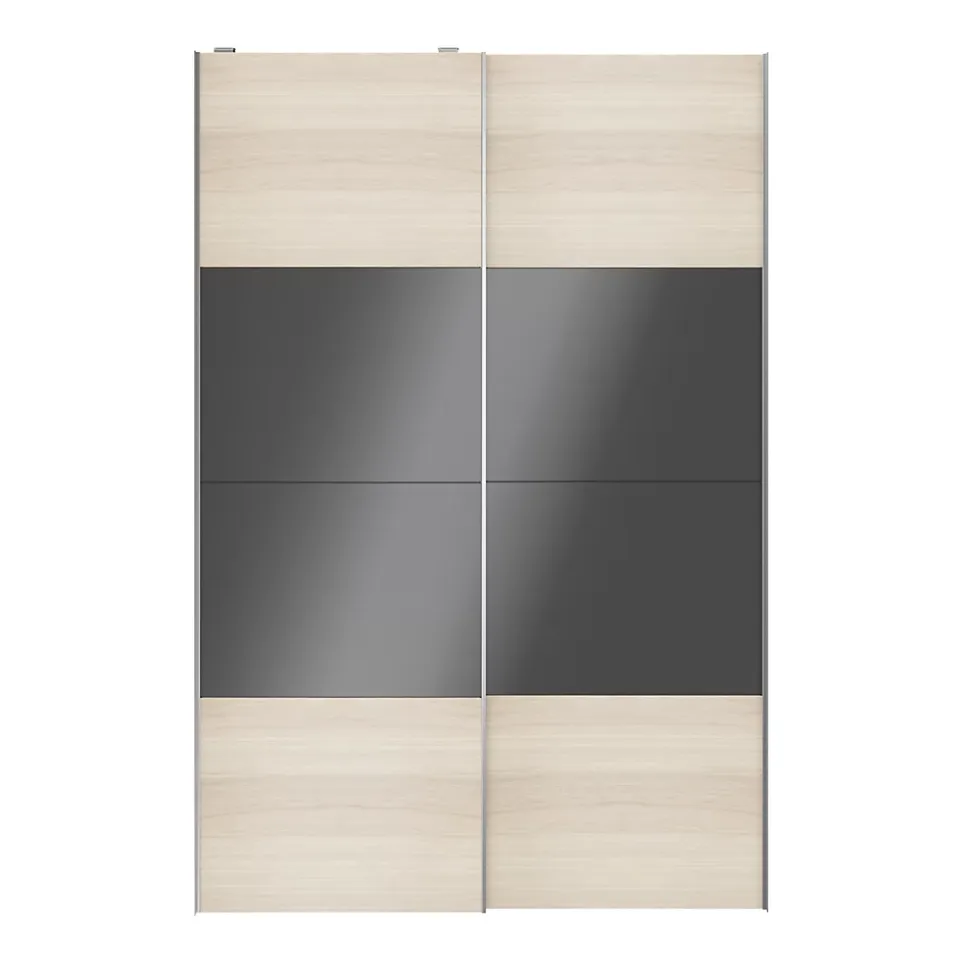 Portes de placard coulissantes 2 vantaux panneaux anthracite brillants et effet chêne GoodHome Atomia H. 225 x L. 150 x ép. 5,5 cm