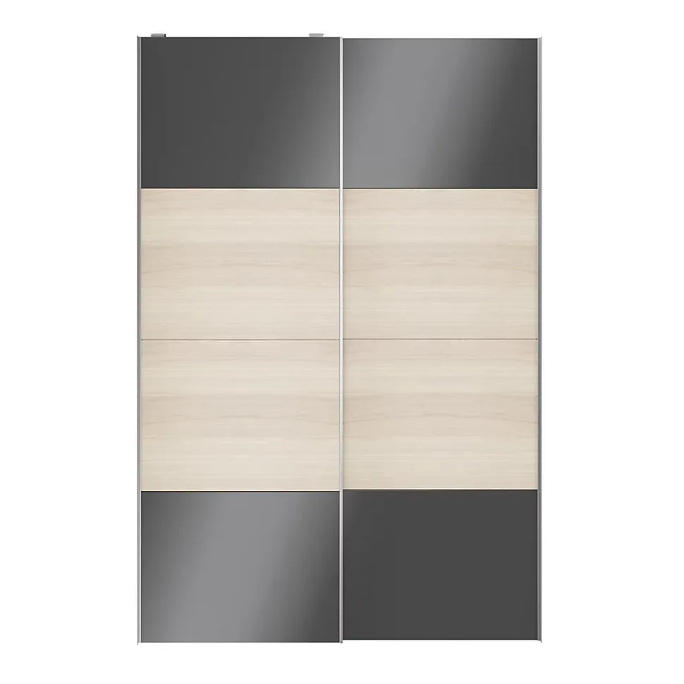 Portes de placard coulissantes 2 vantaux panneaux anthracite brillants et effet chêne GoodHome Atomia H. 225 x L. 150 x ép. 5,5 cm