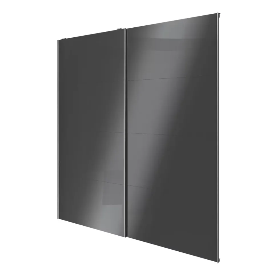 Portes de placard coulissantes 2 vantaux panneaux anthracite brillants GoodHome Atomia H. 225 x L. 200 x ép. 5,5 cm
