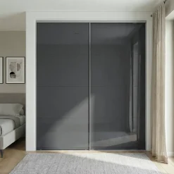 Portes de placard coulissantes 2 vantaux panneaux anthracite brillants GoodHome Atomia H. 225 x L. 200 x ép. 5,5 cm