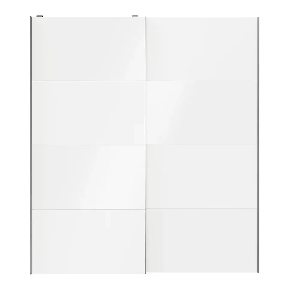 Portes de placard coulissantes 2 vantaux panneaux blancs et blancs brillants GoodHome Atomia H. 225 x L. 200 x ép. 5,5 cm