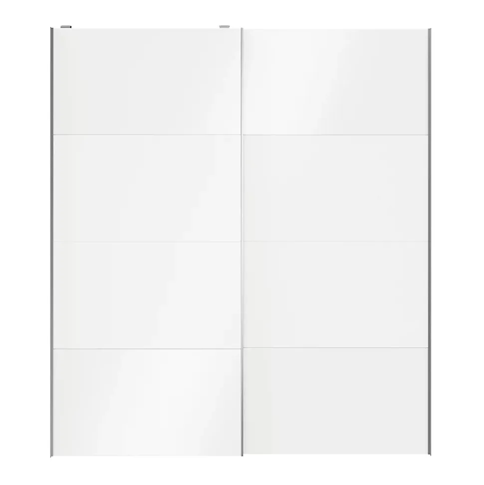 Portes de placard coulissantes 2 vantaux panneaux blancs et blancs brillants GoodHome Atomia H. 225 x L. 200 x ép. 5,5 cm