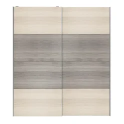 Portes de placard coulissantes 2 vantaux panneaux effet chêne et chêne grisé GoodHome Atomia H. 225 x L. 200 x ép. 5,5 cm