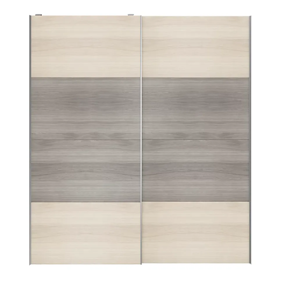 Portes de placard coulissantes 2 vantaux panneaux effet chêne et chêne grisé GoodHome Atomia H. 225 x L. 200 x ép. 5,5 cm