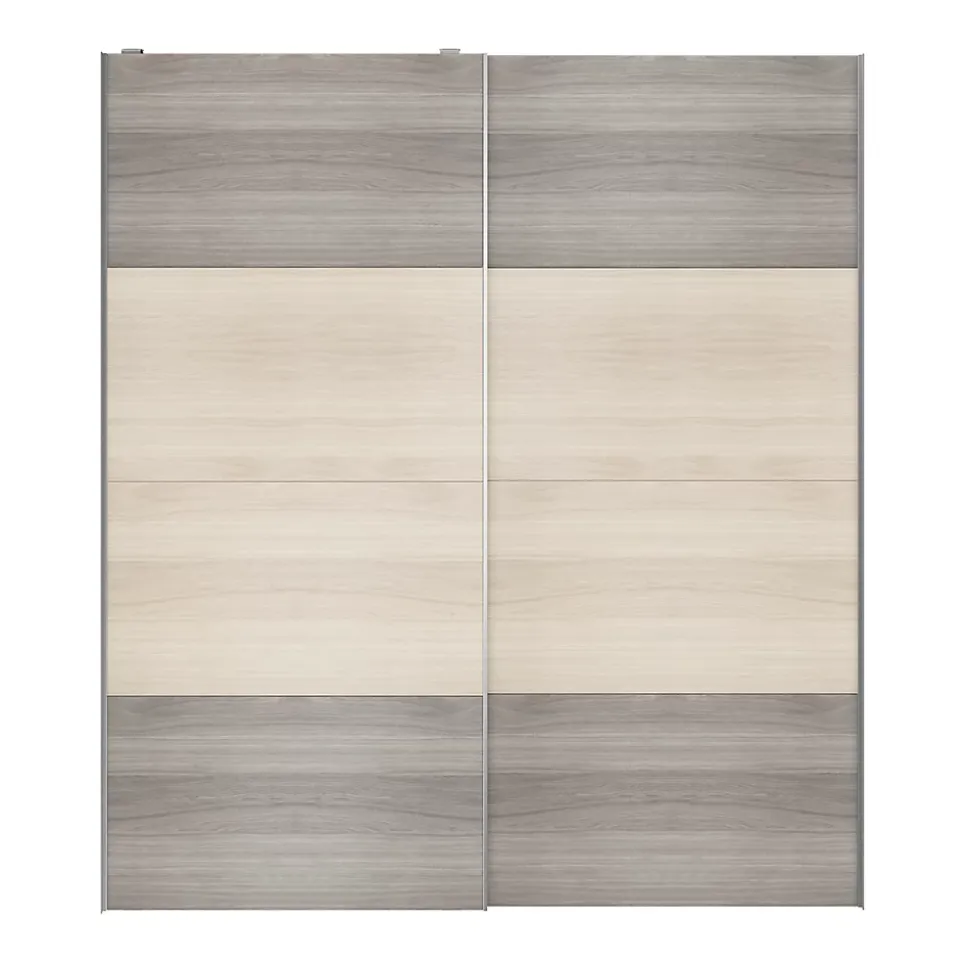 Portes de placard coulissantes 2 vantaux panneaux effet chêne et chêne grisé GoodHome Atomia H. 225 x L. 200 x ép. 5,5 cm