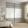 Portes de placard coulissantes 2 vantaux panneaux blancs et effet chêne grisé GoodHome Atomia H. 225 x L. 200 x ép. 5,5 cm