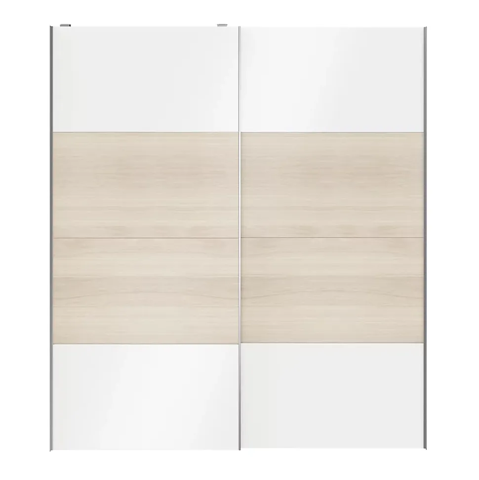 Portes de placard coulissantes 2 vantaux panneaux blancs brillants et effet chêne GoodHome Atomia H. 225 x L. 200 x ép. 5,5 cm