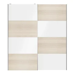 Portes de placard coulissantes 2 vantaux panneaux blancs brillants et effet chêne GoodHome Atomia H. 225 x L. 200 x ép. 5,5 cm