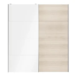 Portes de placard coulissantes 2 vantaux panneaux blancs brillants et effet chêne GoodHome Atomia H. 225 x L. 200 x ép. 5,5 cm