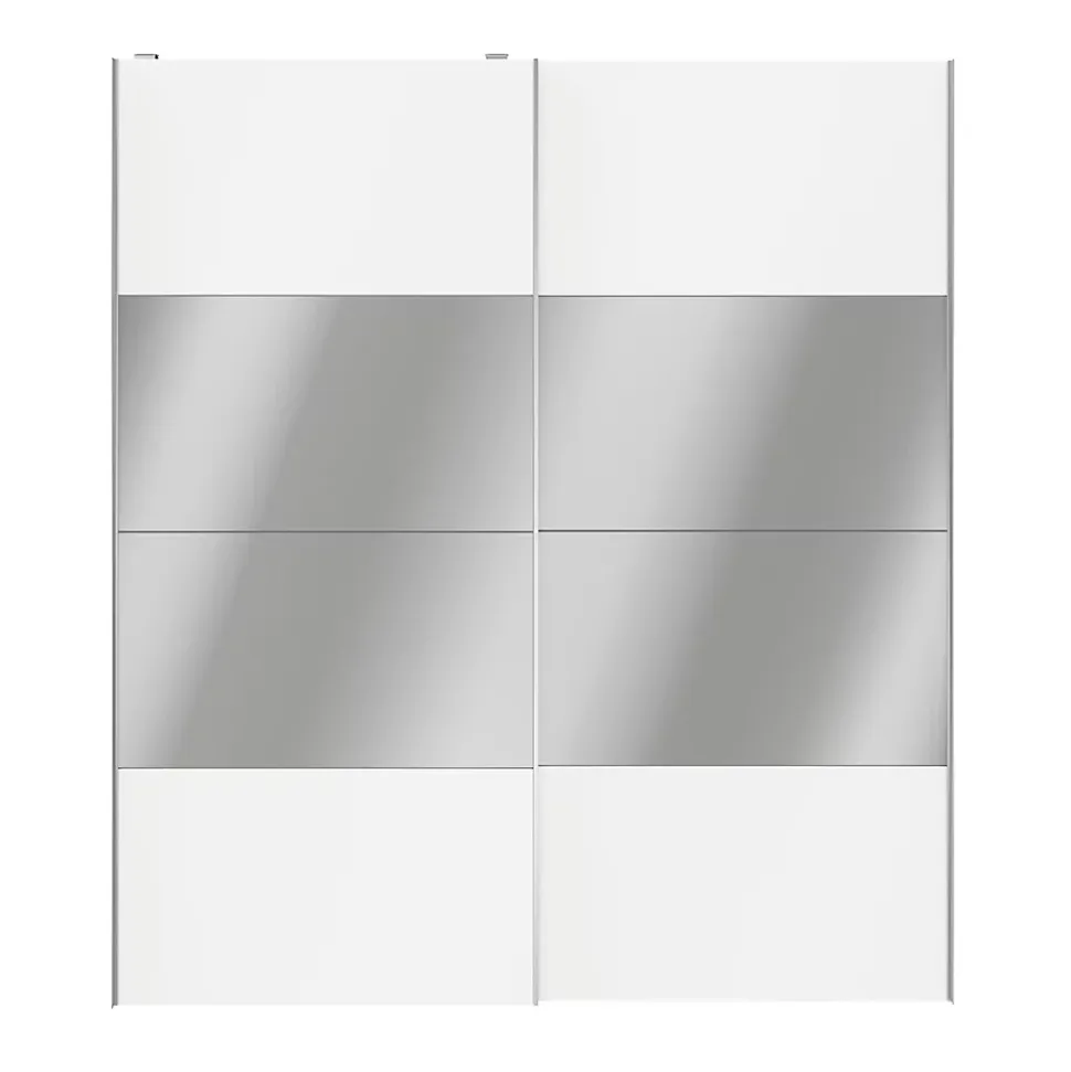 Portes de placard coulissantes 2 vantaux panneaux blancs et miroir GoodHome Atomia H. 225 x L. 200 x ép. 5,5 cm
