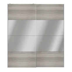 Portes de placard coulissantes 2 vantaux panneaux effet chêne grisé et miroir GoodHome Atomia H. 225 x L. 200 x ép. 5,5 cm