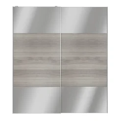 Portes de placard coulissantes 2 vantaux panneaux effet chêne grisé et miroir GoodHome Atomia H. 225 x L. 200 x ép. 5,5 cm