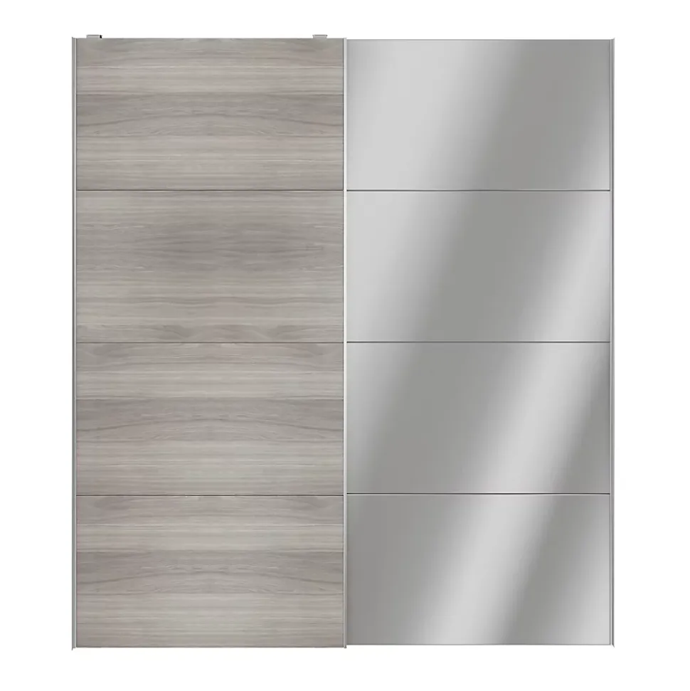 Portes de placard coulissantes 2 vantaux panneaux effet chêne grisé et miroir GoodHome Atomia H. 225 x L. 200 x ép. 5,5 cm