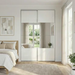 Portes de placard coulissantes 2 vantaux panneaux blancs brillants et miroir GoodHome Atomia H. 225 x L. 150 x ép. 5,5 cm