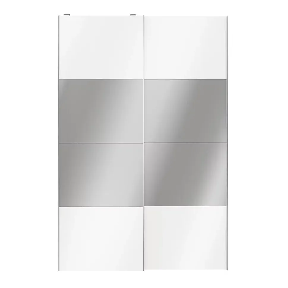 Portes de placard coulissantes 2 vantaux panneaux blancs brillants et miroir GoodHome Atomia H. 225 x L. 150 x ép. 5,5 cm