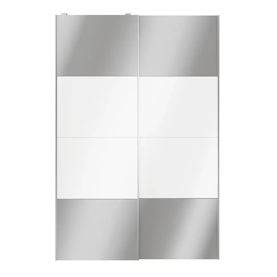 Portes de placard coulissantes 2 vantaux panneaux blancs brillants et miroir GoodHome Atomia H. 225 x L. 150 x ép. 5,5 cm