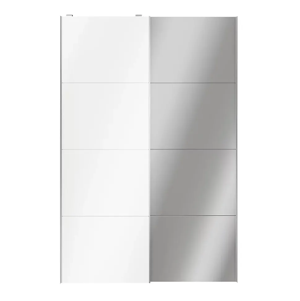 Portes de placard coulissantes 2 vantaux panneaux blancs brillants et miroir GoodHome Atomia H. 225 x L. 150 x ép. 5,5 cm