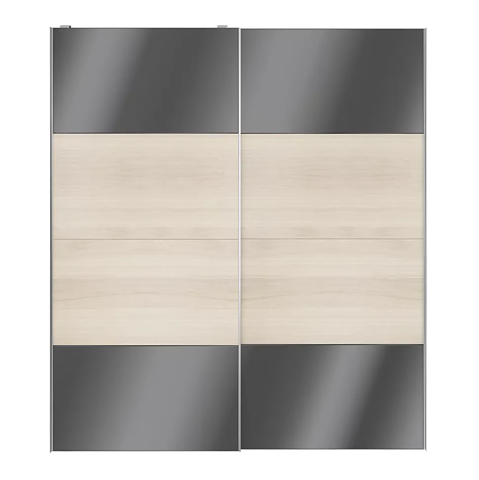 Portes de placard coulissantes 2 vantaux panneaux anthracite brillants et effet chêne GoodHome Atomia H. 225 x L. 200 x ép. 5,5 cm