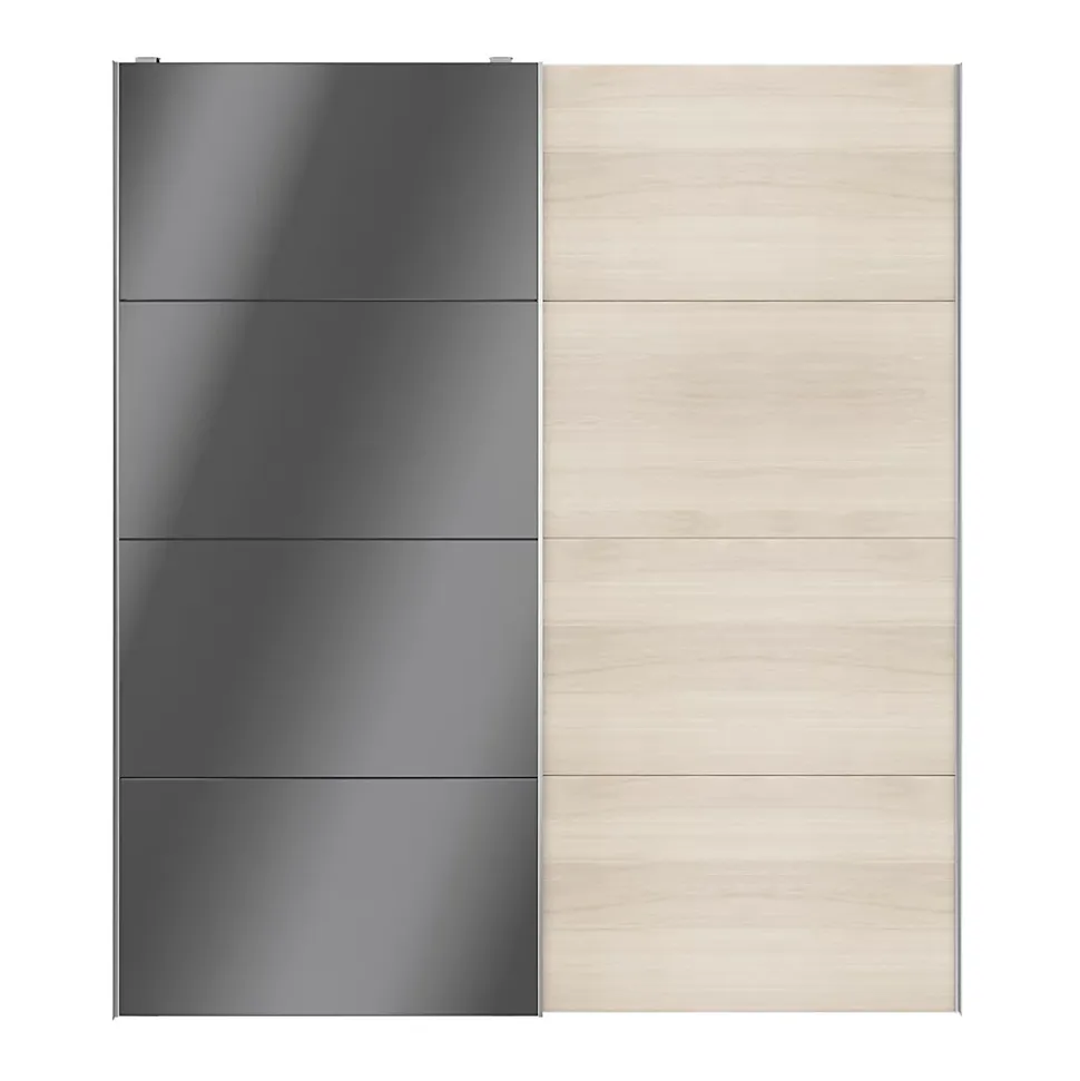 Portes de placard coulissantes 2 vantaux panneaux anthracite brillants et effet chêne GoodHome Atomia H. 225 x L. 200 x ép. 5,5 cm