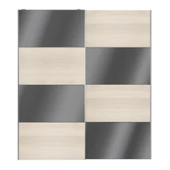 Portes de placard coulissantes 2 vantaux panneaux anthracite brillants et effet chêne GoodHome Atomia H. 225 x L. 200 x ép. 5,5 cm
