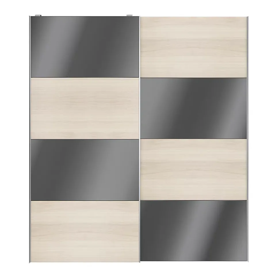 Portes de placard coulissantes 2 vantaux panneaux anthracite brillants et effet chêne GoodHome Atomia H. 225 x L. 200 x ép. 5,5 cm