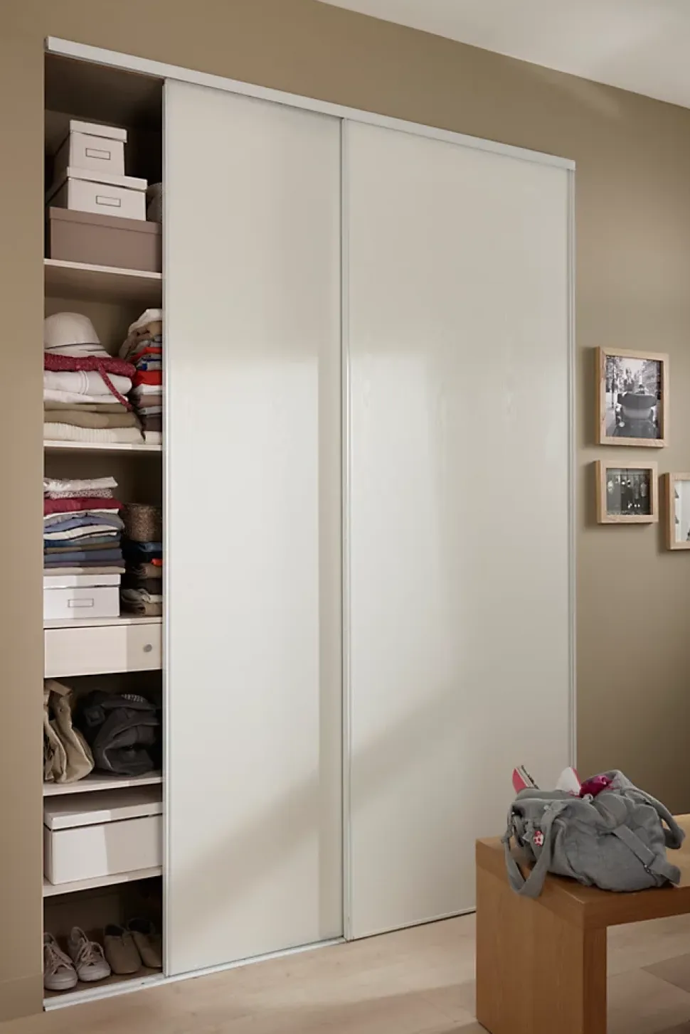 Portes de placard coulissantes blanches effet bois GoodHome Romero H. 250 x l. 90 cm, 2 portes