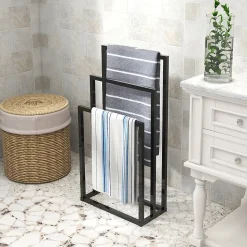 Porte-serviettes sur pied 3 niveaux pour salle de bain et extérieur, étendoir à serviettes de piscine grand format