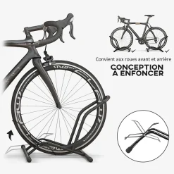 Porte-vélos en acier pour stationnement de vélos porte-vélos au sol portable pour l'intérieur et l'extérieur 59x41x38 cm noir