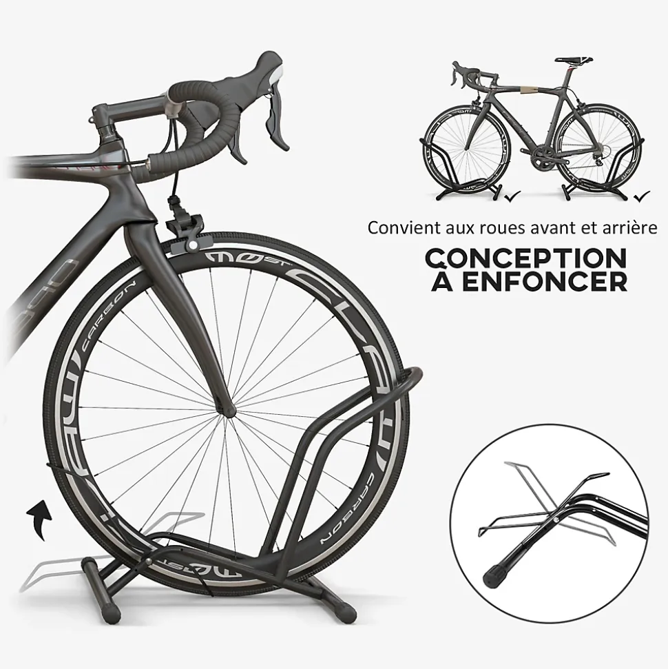 Porte-vélos en acier pour stationnement de vélos porte-vélos au sol portable pour l'intérieur et l'extérieur 59x41x38 cm noir