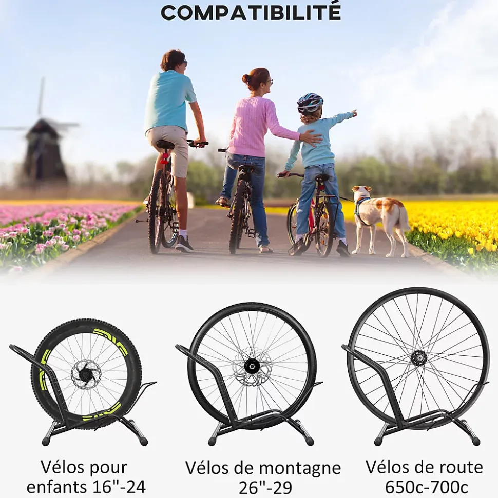 Porte-vélos en acier pour stationnement de vélos porte-vélos au sol portable pour l'intérieur et l'extérieur 59x41x38 cm noir