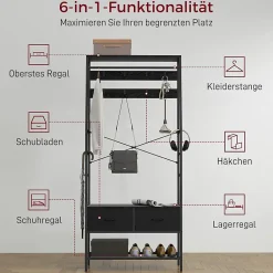 Porte-vêtements Avec Anti-renversement - 8 Cintres, 2 Tiroirs Tissu, Range-chaussures
